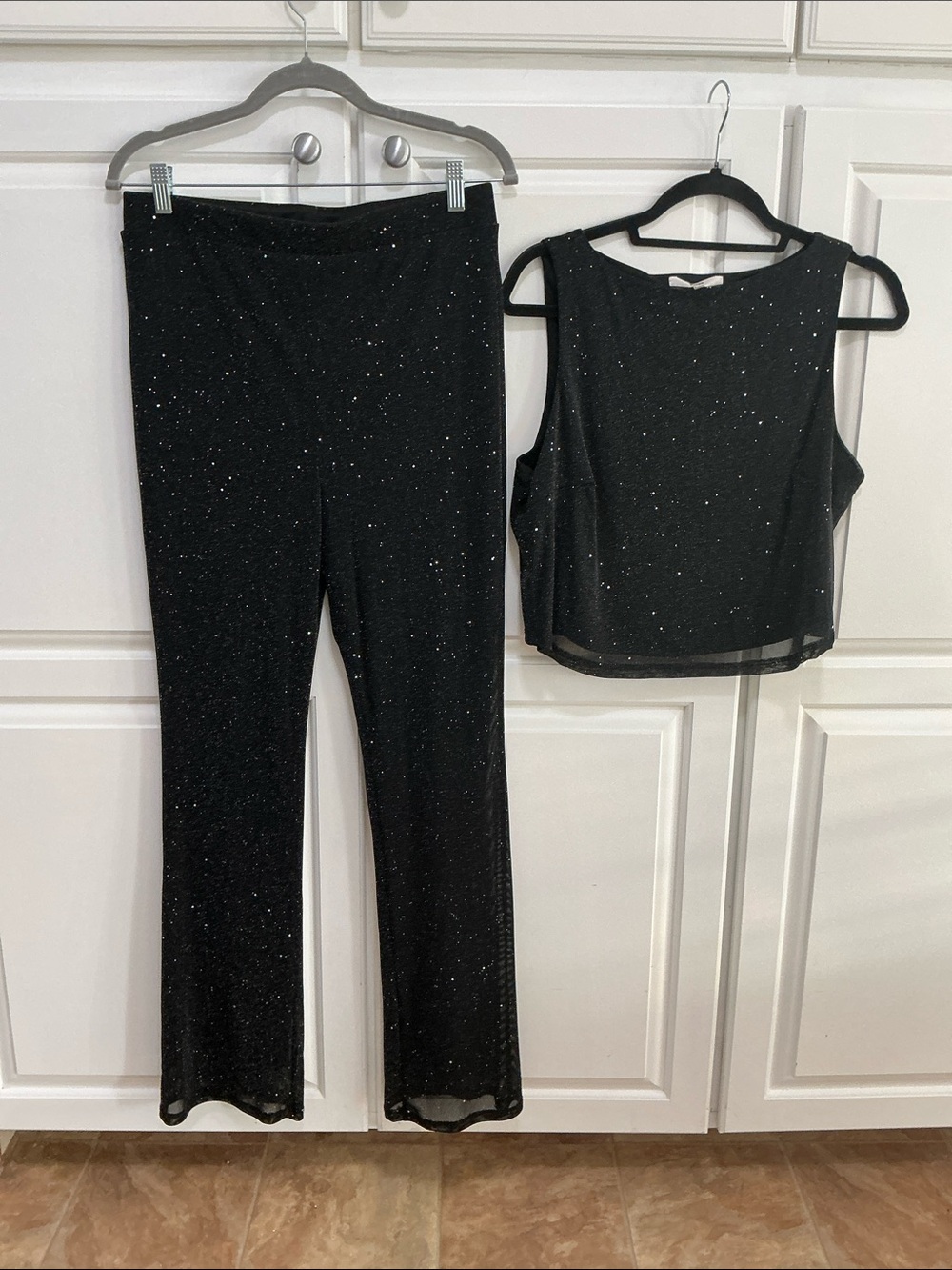Madden NYC Black Sparkle Two-Piece Jumpsuit Set